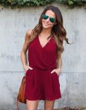 European and American Chiffon V-Neck Collar and Shoulder Jumpsuit