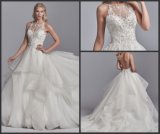 Spaghetti Straps Wedding Dress Lace Appliqued Organza Bridal Ball Gown H21618
