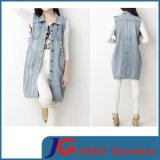 Light Blue Sleeveless Women Fashion Long Denim Vest (JC4103)