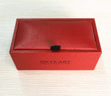 Brown Red Leather Cufflink Box with Black Logo