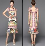 2015 Women's Fashion Retro Print Butterfly Tube Top Straps Fishtail Slim Jumpsuit Dress