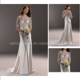 Elegant Satin Short Sleeve Embroidary Wedding Gown Bridal Wedding Dress