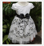 Beauty Tulle Embroidered Black Bow Flower Extenable Bottom Prom Girls Dress