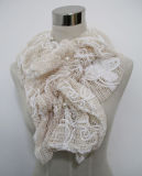 Ladies Fashion Polyester Lace Scarf with Pearls (YKY4383B)