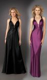 Black or Purple Deep V Neckline Satin Long Evening Dresses (ED3022)