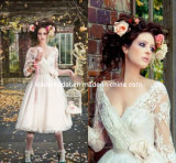 3/4 Sleeves Bridal Gown A-Line V-Neck Flower Sash Lace Wedding Dress H147231