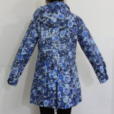 Blue Flower Hooded Waterproof PU Raincoat