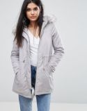 2017 New Designs Winter Grey Parka Jacket with Fur and Frill Detail Wholesale