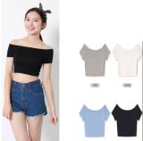 Factory Clothes Fashion Short Sleeve Knitted Cotton Women Crop Tops