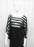 Lady Fashion Stripe Polyester Knitted Spring Hollow Shirt (YKY2211)