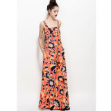 Custom Made Strap Sleeveless Print Maxi Dress for Lady