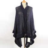 Lady Fashion Acrylic Knitted Sequins Ruffle Trim Shawl (YKY4591)