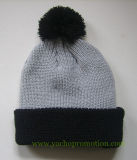 100% Acrylic Winter Cuff Beanie Knitted Hat with Top Ball