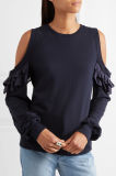 High Quality Cold-Shoulder Ruffled Silk-Trimmed Cotton-Jersey Sweatshirt for Women