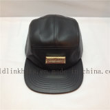Wholes Leather 5 Panel Snabpack Hat with Metal Badge Logo