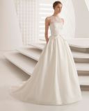 Lace Top Satin Skirt with Pocket Elegant Wedding Dress Bridal Gown