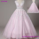 New Arrival Vestido De Noiva Lace Appliques Ball Gown Elegant Pink Sleeveless Wedding Dress