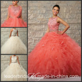 Two Piece Coral Ivory Ruffed Ball Gown Tulle Quinceanera Dress Ld15216
