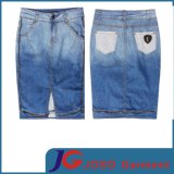 Women Long Blue Jeans Skirt with Zipper on Edge (JC2072)