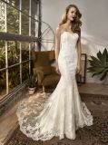 Strapless Lace Applique Mermaid Bridal Evening Dress Wedding Gown