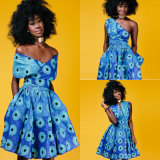 Retro Women Casual African Print Multi-Way Pleated Swing Dress, Bohemian Style Dress