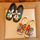 Chinese Famous Embroidered Shoes Flower Decoration PU Leather Soft Bottom Gilrs' Casual Shoes
