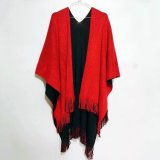 Womens Soft Knit Cashmere Reversible Wrap Fashion Tassel Edge Sweater Poncho Shawl (SP602)