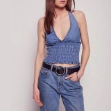 Fashion Women Sexy Slim V-Neck Denim Halt Top Bandage Vest Blouse