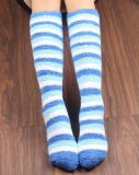 Soft Unisex Rainbow Striped Microfiber Fuzzy Knee High Socks