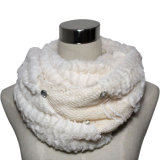Lady Fashion Polyester Velvet Lace Knitted Infinity Scarf (YKY4370)