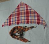 Acrylic Triangle Woven Blanket Scarf with Plaid Pattern and Fringe Detail