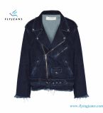 Fashionable Women Denim Jackets with Zipped Cuffs and Pockets Belt Loops