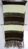 Fashion Stripe Scarf with Contrast Yarn and Tassel (Hjs12)