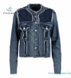 MID-Weight Denim Ladies Frayed Jackets Made by Cotton and Lyocell Denim