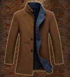 Medium Long Men's Padded Fashion Wool Collar-Stand Coat