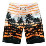 Men's Colorful Stripe and Coconut Tree Printing Beach Board Shorts