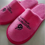 Cotton Velour Disposable Hotel Slippers with Embroider Logo Anti-Slip Sole