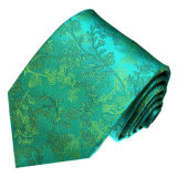 Men's Fashion Green Background Tree Design Woven Silk Neckties