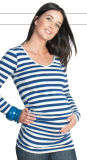 Ruched Blue-Striped Maternity Top