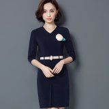 Women V-Neck Long Sleeve Bodycon Office Casual Uniform Suit Dress