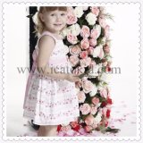 Pink Embroider Flower Pattern Cotton Girl Dress
