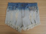 Two Double Color and Broken Washing Short Lady Jeans (HDLJ0020-17)
