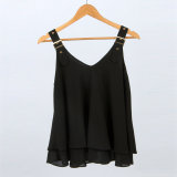 New Summer Fashion Backless Vest Ladies Chiffon Tops with Eyelet