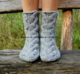 Cable Hand Knit Home Wool Slippers Bed Socks Boots