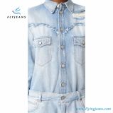 Light-Coloured Wash Lady Long Sleeve Denim Shirt with Light Blue by Fly Jeans