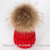 Knitted Pure Cashmere Raccoon Fur Pompom Beanie Hats