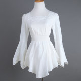 Dropship in Stock Long Sleeves Lace Sides Women White Shirt