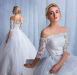Elegant Ball Gown off Shoulder Half Sleeves Lace up Button Bridal Wedding Dress