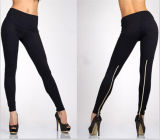 2015 Fashion Black High Waist Polyester Leggings with Zipper (50147)