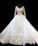 Aolanes Arabic Gold Lace Long Sleeve Wedding Dress